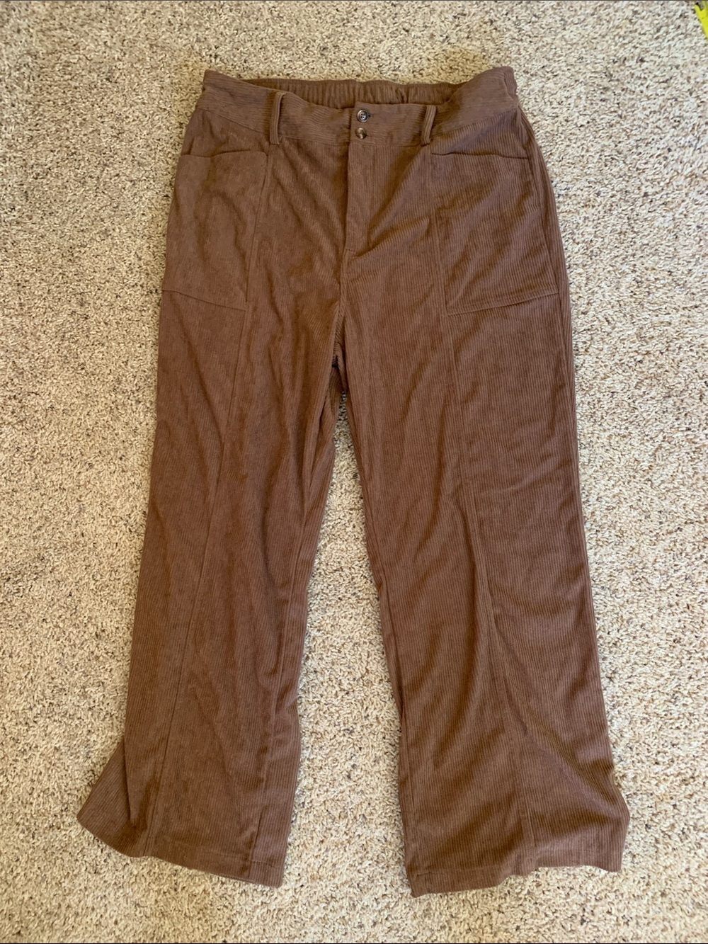 HALARA women’s Brown Corduroy Wide-Leg Pants XL